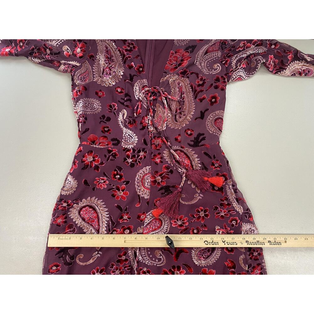 Chelsea‎ & Violet Jumpsuit Medium Red Burnout Velvet Paisley Retro Boho Wide Leg - Picture 10 of 15